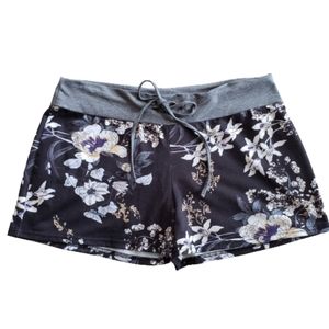 Sweaty Rocks Black Floral Shorts w/ Drawstring Size XL